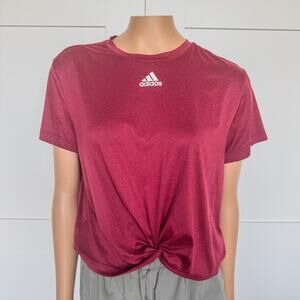 Adidas Women's Tied Front Short Sleeve Activewear Wine Red Magenta Top-SZ Large
